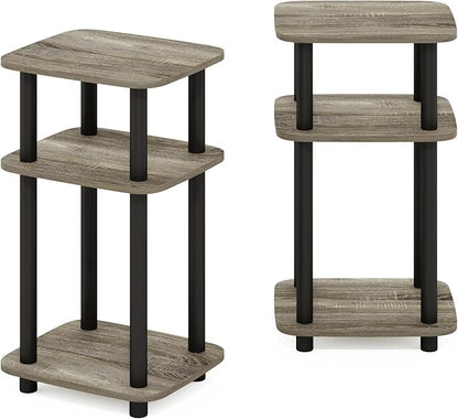 Furinno JUST Side Table Set of 2, 3-Tier Turn-N-Tube End Table with Open Shelf, Round Curve Corner Night Stand, Bedside Table, Easy Assembly, for Living Room, Bedroom, French Oak