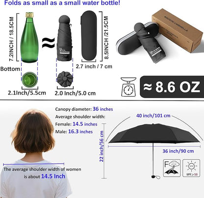BAODINI Travel Essentials Mini Umbrella for Purse With Case Small Compact UV Sun Protection Lightweight Tiny Pocket Manual Open Close Umbrella for Women Kids and Men Fits Purse Backpack