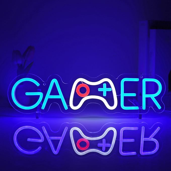 Gamer Neon Sign, Neon Signs for Wall Decor Neon LED Signs Gaming Room Neon Light Up Signs Home Decor for Bedroom Club Party Bar Shop USB Operated