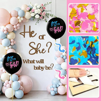 Large Wooden Gender Reveal Decals for Backdrop 36 Inch Boy or Girl Balloons He or She What Will Baby Be Decorations for Balloon Arch Sticker Oh Baby Shower Sign Gender Reveal Ideas Banner Photo Props