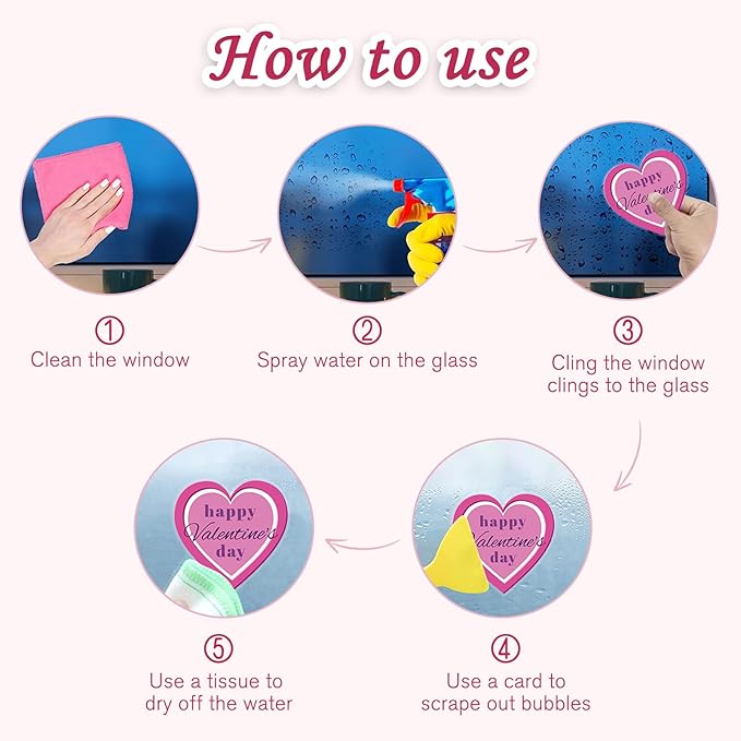 AKEROCK Valentines Day Window Clings, Colorful Heart Shaped Reusable Static Window Stickers for Home, Bathroom, Office Decor