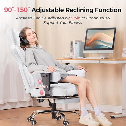 COMHOMA Desk Office Chair Big and Tall Office Chairs Ergonomic Gaming Chairs with Wide Seat Leather High Back Chair with Foot Rest Adjustable Armrests Pocket Spring Lumbar Support