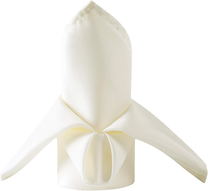 50pcs Polyester Cloth Napkins - 20 x 20 inch Ivory Dinner Washable Napkins with Hemmed Edges for Restaurant/Wedding/Hotel(50,Ivory)
