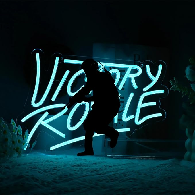 Final Win Neon Sign, Light Blue Gamer Wall Light, Battle Royale Game Decor, USB Powered LED Sign for Gaming Room (13.8"x9.8")