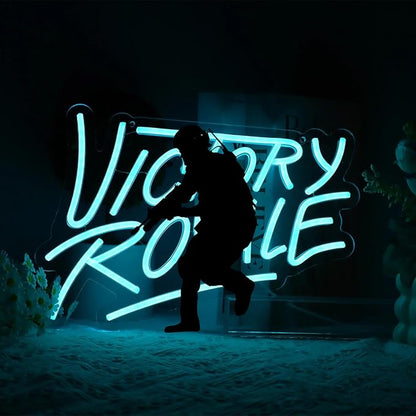Final Win Neon Sign, Light Blue Gamer Wall Light, Battle Royale Game Decor, USB Powered LED Sign for Gaming Room (13.8"x9.8")