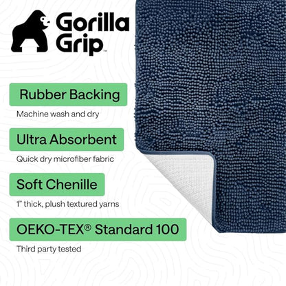 GORILLA GRIP Bath Rug Mat 36x24, Soft Absorbent Chenille, Quick Dry Microfiber Mats, Rubber Backing Washable Shower Floor Rugs, Bathmat Runner, US Designed Bathroom Home Decor Accessories Navy Blue