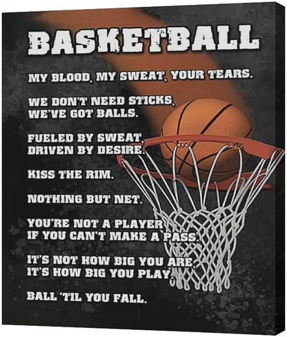 Basketball Wall Art, Basketball Life Lessons Pictures Wall Decor, Sports Quotes Canvas Prints Painting, Framed Artwork Office Home Decor For Bathroom Bedroom Dining Living Room 20L" x 24W"