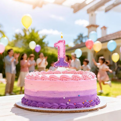 Birthday Number Candles for Cake, Pink Purple Glitter Number Candles for Cake Toppers, Ideal Birthday Parties Cake Decor, Wedding Anniversary and Other Celebrations (1 Candle)