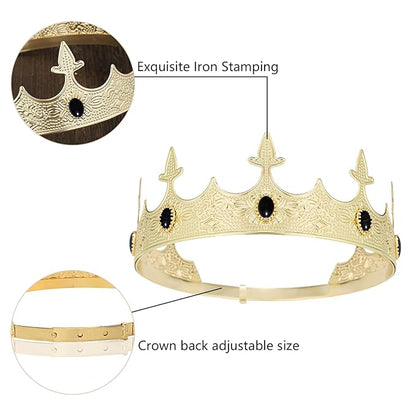 King Crowns Metal Hair Band for Men Gold Crowns and Tiara for Theme Birthday Party Costume Accessories
