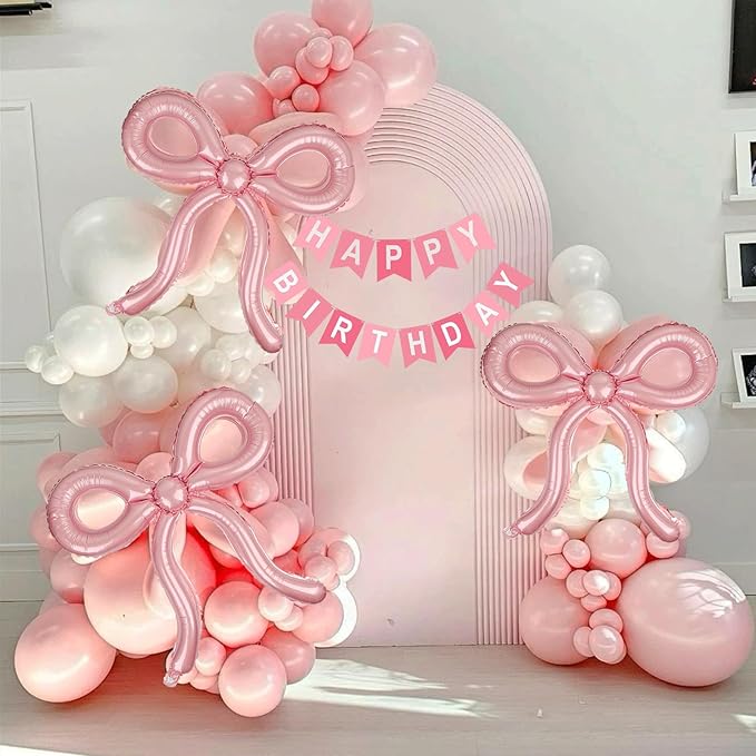 6 Pcs Pink Bow Balloons Bow Birthday Decorations for Girls Women Bow Theme Birthday Party Decorations for Bridal Shower Baby Shower Engagement Bachelorette Party Supplies 26 x 24 Inch