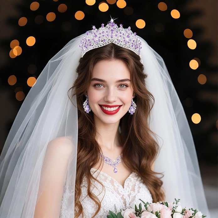 Kamirola Tiaras and Crowns for Women,Tiaras Earrings Necklace, Crystal Bridal Jewelry Set, Costume Party Halloween Prom Pageant Jewelry for Women TR80