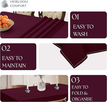 Burgundy Wine Cotton Tablecloth, Table Cover 52x70 Inch, Fits 4-6 Seats, Soft,Washable, Wrinkle Resistant, Rectangle Table Cloth for Dining, Anniversaries, Holiday Feasts, Decor