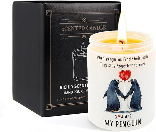 Lavender Pine Scented Candle Gift for Women Wife, You are My Penguin Pattern Jar 7oz Soy Wax Aromatherapy Candle,Gift for Couples, Her，Anniversary, Valentine's Day, Birthday，Christmas