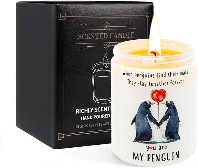 Cinnamon Vanilla Scented Candle Gift for Women Wife, You are My Penguin Pattern Jar 7oz Soy Wax Aromatherapy Candle,Gift for Couples, Her，Anniversary, Valentine's Day, Birthday，Christmas