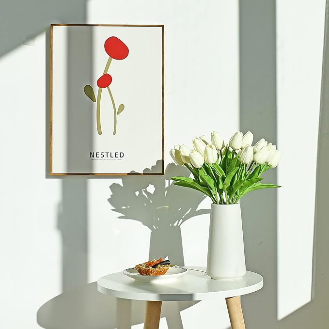 ONLY ART Artificial Cream Tulips 20 Pcs – 13.5 Inch PU Faux Flowers with Bendable Stems for Home Décor, Wedding Centerpieces, DIY Floral Arrangements, Table Decorations