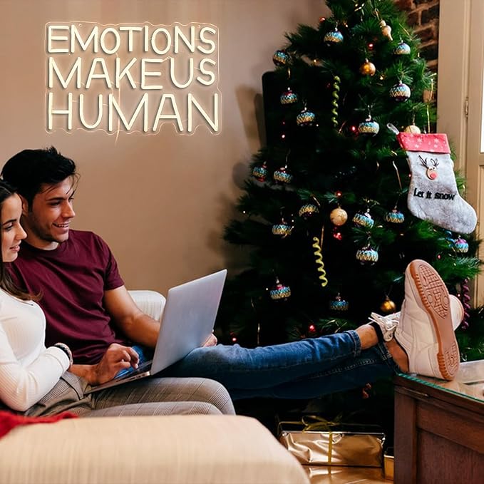Emotions Make Us Human Neon Sign Dimmable Switch Neon Signs for Wall Decor USB Warm White Led Light Up Signs for Home Museum Bar(16.5”*10.6”)