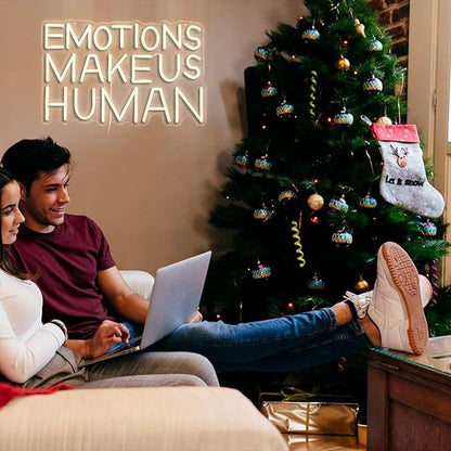 Emotions Make Us Human Neon Sign Dimmable Switch Neon Signs for Wall Decor USB Warm White Led Light Up Signs for Home Museum Bar(16.5”*10.6”)