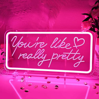 SYLHOME Pink You're Like Really Pretty Led Neon Light Sign USB Gorgeous Girls Bedroom Kids Room Wall Decor Sign Wedding Birthday Party Salon Bar Decor 15.8"X7.5" 5V