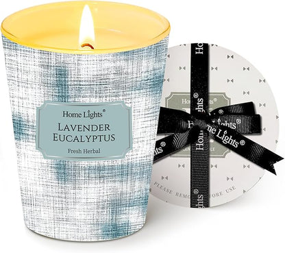 HomeLights Soy Wax Candles for Home Scented, 1-Wick Candles in Lavender Eucalyptus Scented, Aromatherapy Candles Gift for Parties, Relaxing, Scandinavian Minimalist Design, 6.7oz
