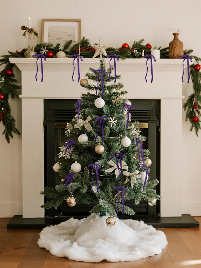 SIMISI RIBBON 24 Pcs Purple Velvet Christmas Tree Bows Door Garland Decor Vintage Wreath Bow (3/8'' Wide, 5 * 7 inch)