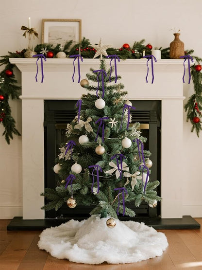 SIMISI RIBBON 24 Pcs Purple Velvet Christmas Tree Bows Door Garland Decor Vintage Wreath Bow (3/8'' Wide, 5 * 7 inch)