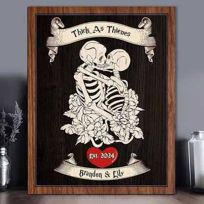 Personalized Couple Skeleton Wooden Sign, Ghost Couple Gift, Halloween Skeletons Wedding Frame Sign, Gothic Decor Sign, Wood Sign Valentine Birthday Gifts for Him Her Boyfriend Bridal Party a11