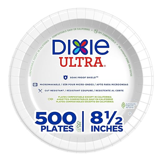 Georgia-Pacific Dixie Ultra 8 1/2 Inch Heavy-Weight Paper Plates, White, 500 Count, Bulk Case, 4 Packs/125 Count Per Pack, SXP9W