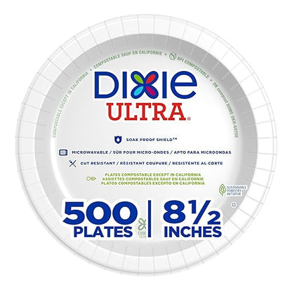 Georgia-Pacific Dixie Ultra 8 1/2 Inch Heavy-Weight Paper Plates, White, 500 Count, Bulk Case, 4 Packs/125 Count Per Pack, SXP9W