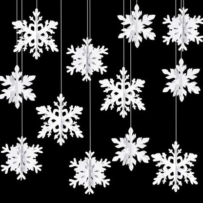 Snowflake Snow-White Christmas Party-Decorations Garland - 12Pcs 3D Winter Wonderland Frozen Hanging Streamers Banner,Baby Bridal Shower Birthday Wedding Classroom Decor Supplies Hugtmr