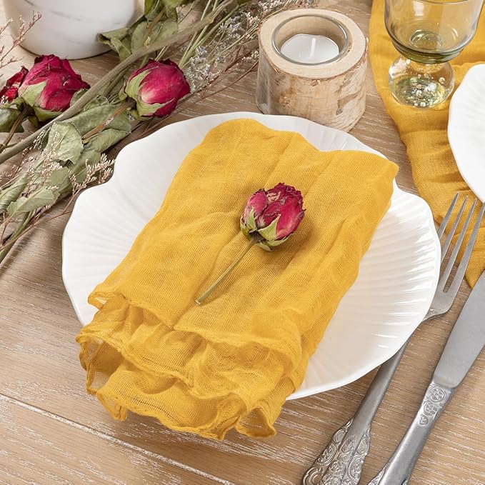 Socomi Gold Yellow Cheesecloth Napkins Fall Thanksgiving Cheese Cloths Gauze Set of 10 Boho Washable Dinner Table Napkins for Wedding Party Baby Shower Birthday Party Decor