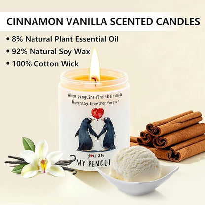 Cinnamon Vanilla Scented Candle Gift for Women Wife, You are My Penguin Pattern Jar 7oz Soy Wax Aromatherapy Candle,Gift for Couples, Her，Anniversary, Valentine's Day, Birthday，Christmas