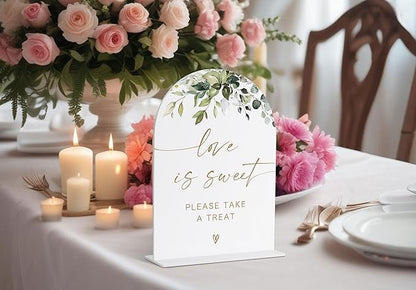 Love Is Sweet Sign for Dessert Table, Greenery Gold Bridal Shower Decorations, Wedding Signs for Ceremony and Reception, Engagement Decor, Wedding Table Acrylic Decor, Bachelorette Party Favors - 33