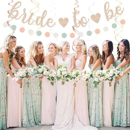 Sage-Green Pink-Beige Bridal-Shower Party-Decorations - 36pcs Bride To Be Banner,Bachelorette Paper Lanterns,Neutral Wedding Streamers Garland,Boho Tissue Pom Poms Flower Fan Decor Supplies Burgleda