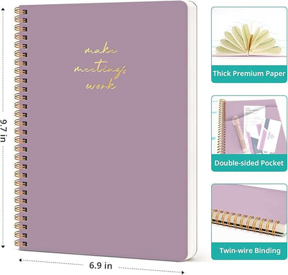 Taja Meeting Notebook for Work Organization - Work notebook with action items, Meeting Minutes Planner Notebook, Perfect Office Supplies for Men & Women - Purple