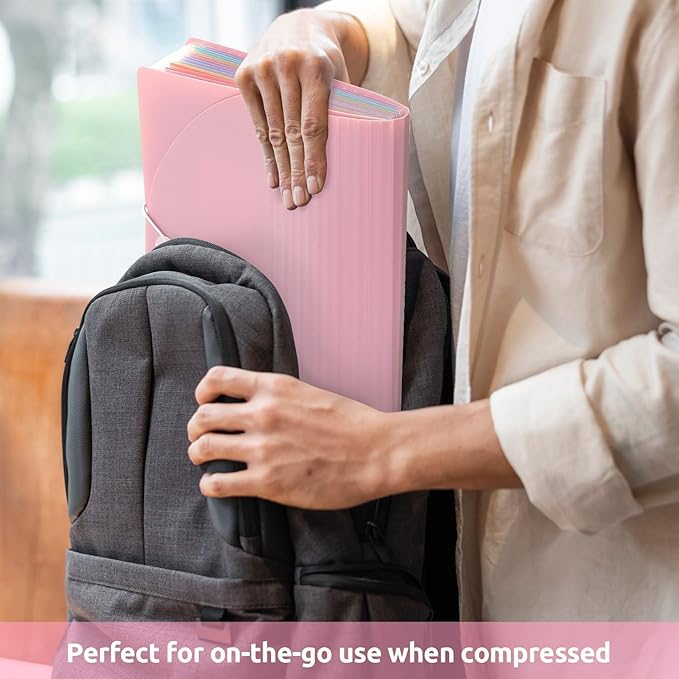 SKYDUE Accordion File Organizer, Expanding File Folder with 13 Pockets, Portable Document Paper Bill Receipt Organizer, Home School Office Supplies, Letter A4 Size Pink