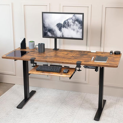 VIVO Small Keyboard Tray, Under Desk Pull Out with Extra Sturdy C Clamp Mount System, 20 (26 with Clamps) x 11 inch Slide-Out Platform Drawer, Rustic Vintage Brown Top, Black Frame, MOUNT-KB05ES-N