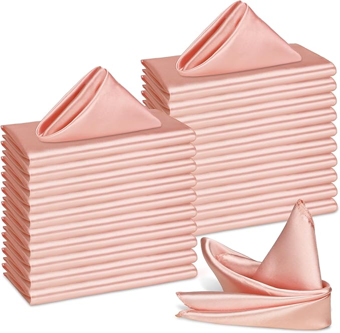 Bailarina 120 Pack Rose Gold Satin Napkins,17x17 Inches Wedding Napkins Square Soft Silky Table Napkins Bulk Decorative Elegant Cloth Napkin for Party Decoration, Banquet,Wedding,Graduation