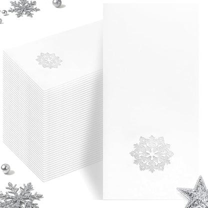 50 Pack Christmas Snowflake Paper Napkins - Cloth-like Christmas Disposable Hand Towels, Silver Premium Quality Xmas Dinner Napkin for Home Kitchen Table Bathroom Holiday Decor