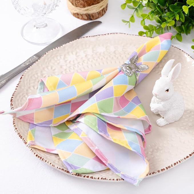 Socomi Easter Spring Cloth Napkins Diamond Pastel Washable Cotton Napkins 17"x17" for Wedding Party Bridal Baby Shower Birthday Table Decorations Set of 4