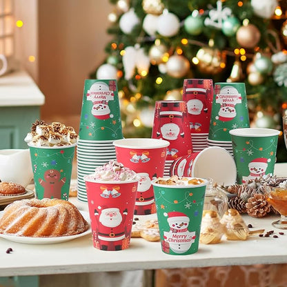 Lamosi Christmas Paper Cups 12 oz 100 Pack, Disposable Coffee Cups Hot/Cold Beverage for Xmas Party, Holiday, Cafe, Restaurant
