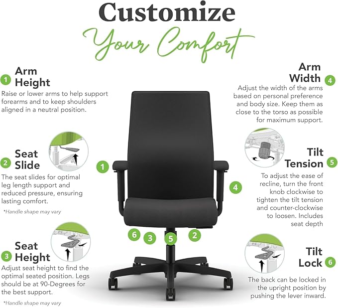 HON Ignition 2.0 Mid Back Task Chair, Spectrum Mesh, Standard Synchro-Tilt Control, Office Chair with Lumbar Support, Height and Width Adjustable Arms, Titanium Frame, Linen