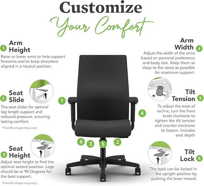HON Ignition 2.0 Mid Back Task Chair, Spectrum Mesh, Standard Synchro-Tilt Control, Office Chair with Lumbar Support, Height and Width Adjustable Arms, Titanium Frame, Linen