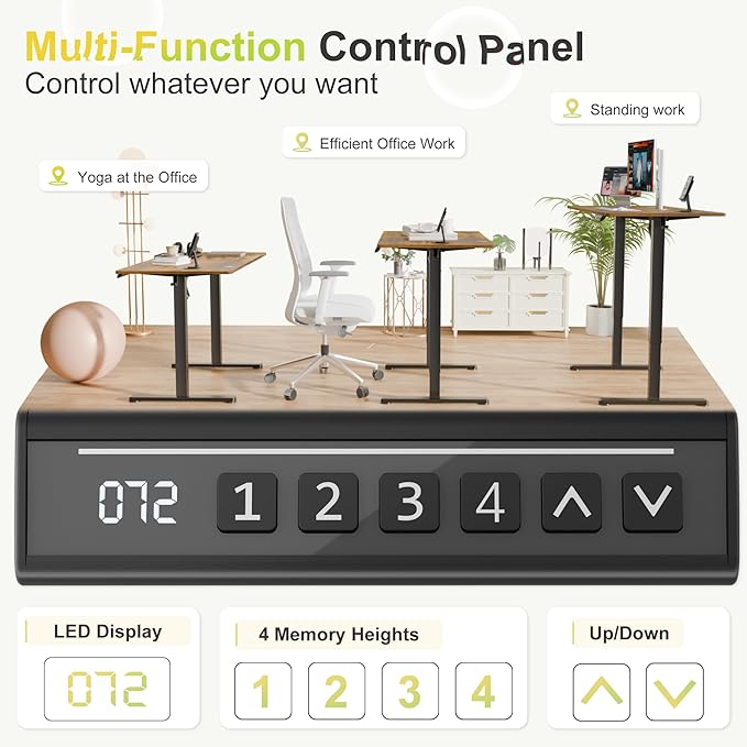 Furmax Electric Standing Desk, 40 x 24 Inches Sit Stand up Desk, Sit Stand Height Adjustable Home Office Desk with 4 Height Position Memory - with Splice Board (Rustic Brown, 40)