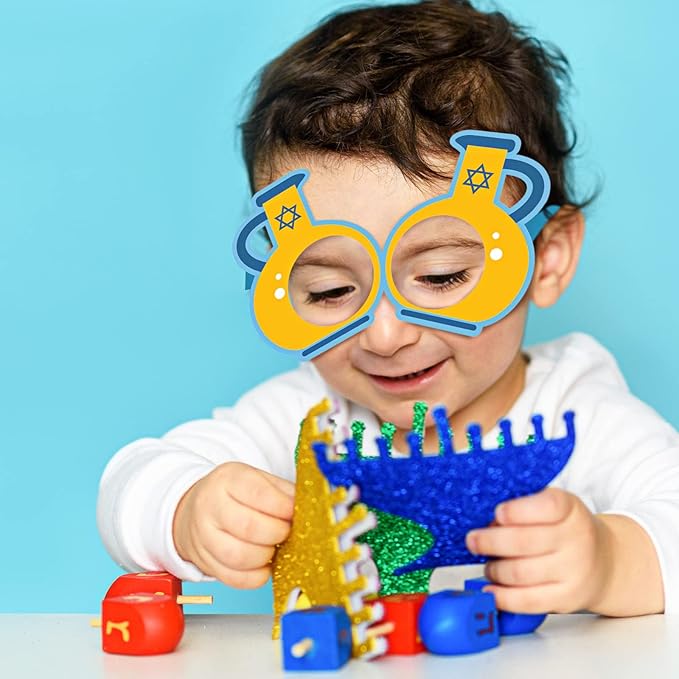 36 Pack Happy Hanukkah Party Eye Glasses Chanukah Paper Eye Glasses Frame Star Light It up Menorah Paper Eyewear Photo Prop for Kids Adults Party Favors,15.8 x 5 Inches