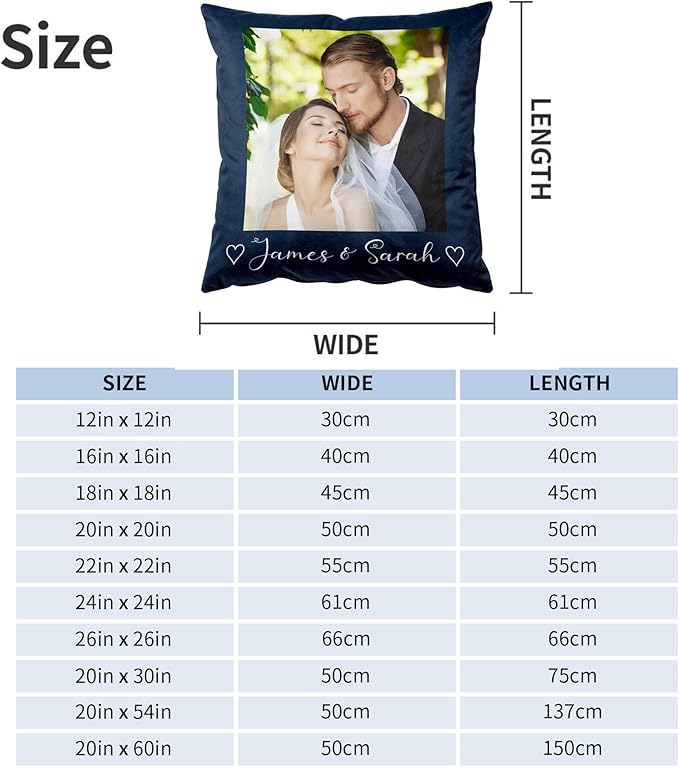 Easycosy Custom Pillow with Picture & Text, Two-Sides Velvet Customized Photo Pillowcase, 20"x20" Personalized Pillow Cover with Photo, Valentine Custom Love Keepsake Gifts (Optional Pillow Insert)