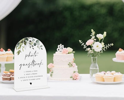 Wedding Signs for Reception, Green Leaves Photo Guestbook Sign, Wedding Reception Signage, Bridal Shower Table Decorations with Base, Supplies for Proposal, Bridal Shower Events and Ceremony, 09
