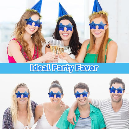 10/20/30/40 Pack Star Sunglasses Rimless Transparent Pentagram Shaped Sunglasses Bulk Party Favor Glasses for Women (10, Royal Blue)