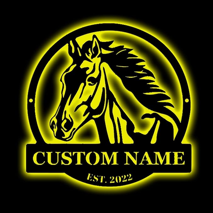 Personalized Name Horse Lamp - Custom Wooden/Metal Night Light, Wall Art, LED Light, Farmhouse House Sign, Themed Gifts for Girl Birthday Christmas