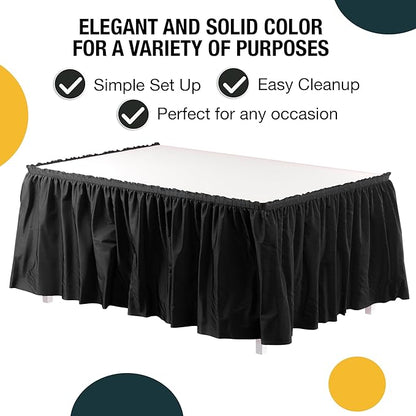 Exquisite Ruffle Table Skirt Black Pack Of 12, 14 Ft Long Table Skirts for Rectangle Tables 6ft Plus or Round Tables Skirts with Adhesive Strip for Gender Reveal Decor & Happy Birthday Parties
