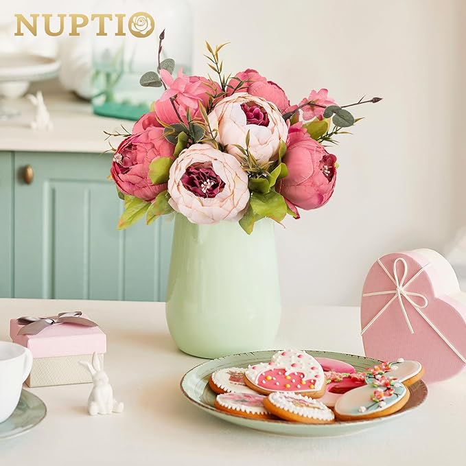 NUPTIO Flower Balls Flowers for Centerpieces: 10 Pcs 9.4 inch Diam Dark Pink Artificial Peony Fake Flower Ball Arrangement Bouquet Wedding Centerpieces for Tables Wedding Centerpiece Decorations